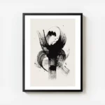 affiche avec un motif abstrait de coups de pinceau noirs audacieux et de taches avec cadre.webp