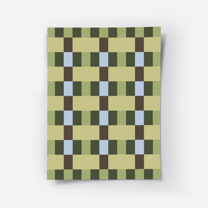 affiche avec un motif de damier compose de carres vert olive vert fonce beige et.webp