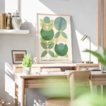 affiche avec un motif de fleurs geometriques vertes bleues et jaunes sur fond cl bureau.webp