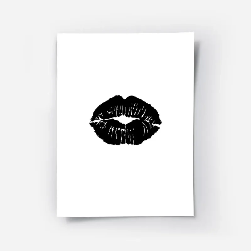 affiche avec un motif de levres noires sur fond blanc style typographie.webp