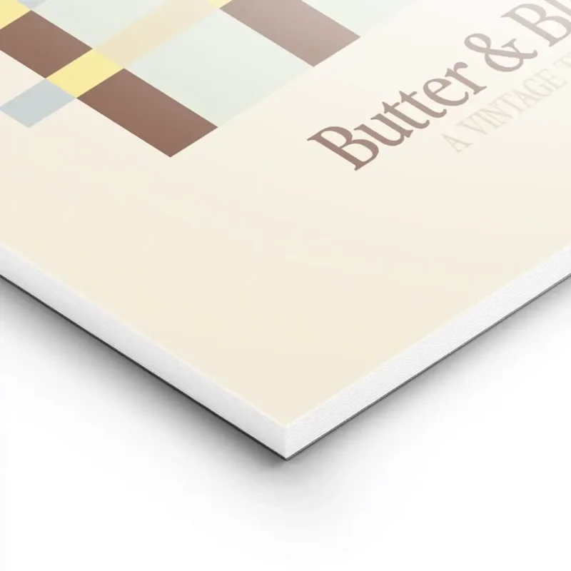 affiche avec un motif ecossais marron jaune et bleu clair sur fond beige lightpanel.webp