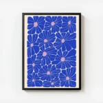 affiche avec un motif floral colore de fleurs bleues aux c urs roses sur fond be avec cadre.webp