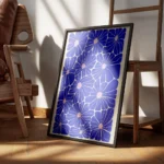 affiche avec un motif floral colore de fleurs bleues aux c urs roses sur fond be encadre.webp