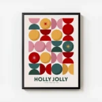 affiche avec un motif geometrique de cercles et demi cercles colores en grille a avec cadre.webp