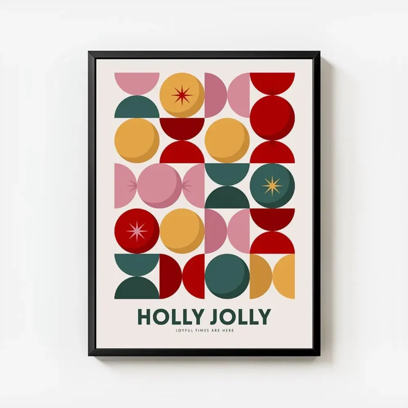 affiche avec un motif geometrique de cercles et demi cercles colores en grille a avec cadre.webp