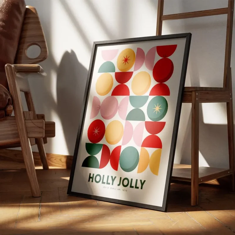 affiche avec un motif geometrique de cercles et demi cercles colores en grille a encadre.webp