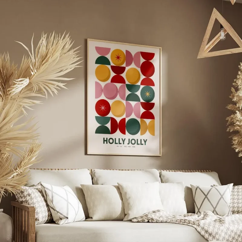affiche avec un motif geometrique de cercles et demi cercles colores en grille a salon.webp