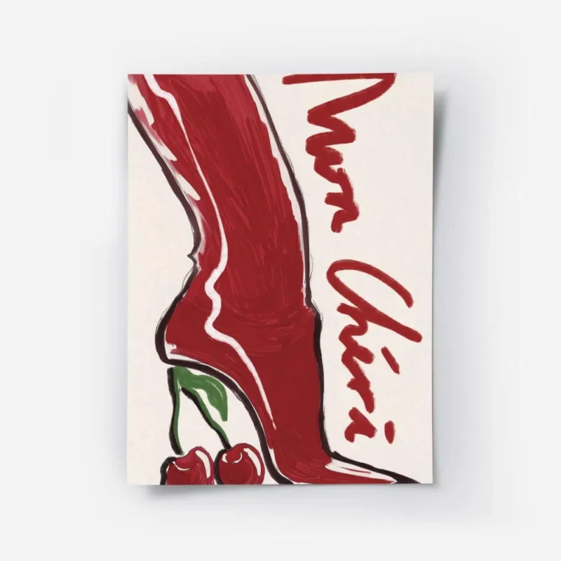 affiche avec un talon aiguille rouge et brillant le talon est remplace par des c.webp