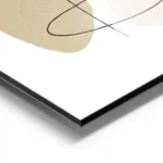 affiche avec un visage abstrait en art lineaire formes beiges et bleues sur fond aluminium.webp