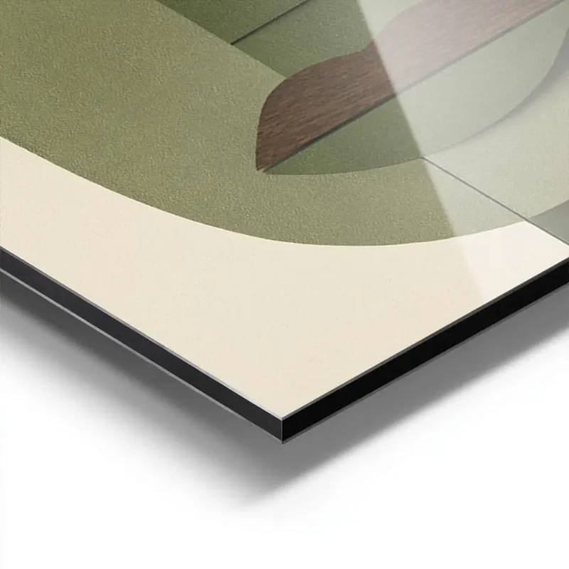 affiche avec un visage cubiste abstrait en tons de vert beige et marron fonce ut aluminium.webp