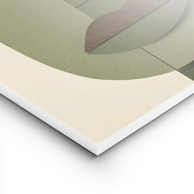 affiche avec un visage cubiste abstrait en tons de vert beige et marron fonce ut lightpanel.webp