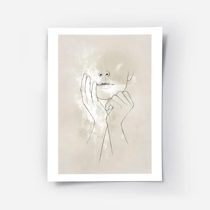 affiche avec un visage de femme en illustration ses mains sur son visage fond be.webp