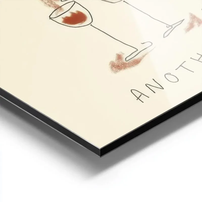 affiche avec une bouteille de vin rouge versant dans une pyramide de six verres aluminium.webp