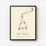 affiche avec une bouteille de vin rouge versant dans une pyramide de six verres avec cadre.webp
