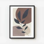 affiche avec une branche grise a feuilles devant des cercles lilas et marron sur avec cadre.webp
