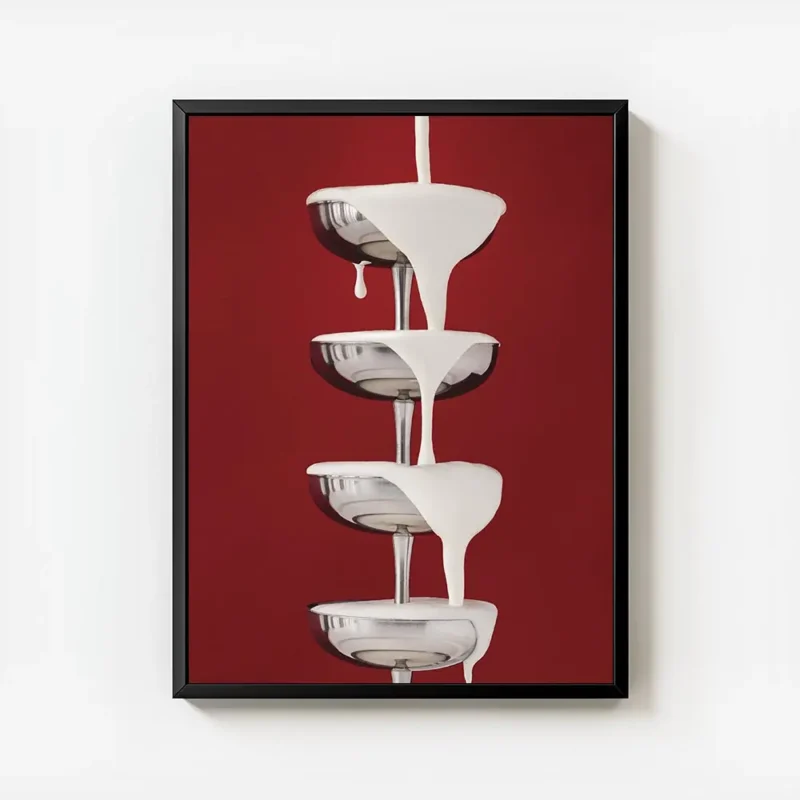 affiche avec une cascade de creme blanche versee sur des coupes a champagne arge avec cadre.webp