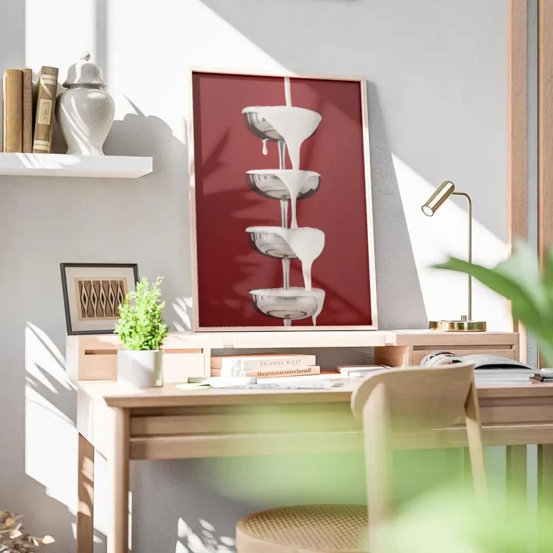 affiche avec une cascade de creme blanche versee sur des coupes a champagne arge bureau.webp