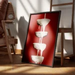 affiche avec une cascade de creme blanche versee sur des coupes a champagne arge encadre.webp