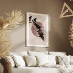 affiche avec une feuille de fougere noire devant un cercle rose fonce sur fond r salon.webp