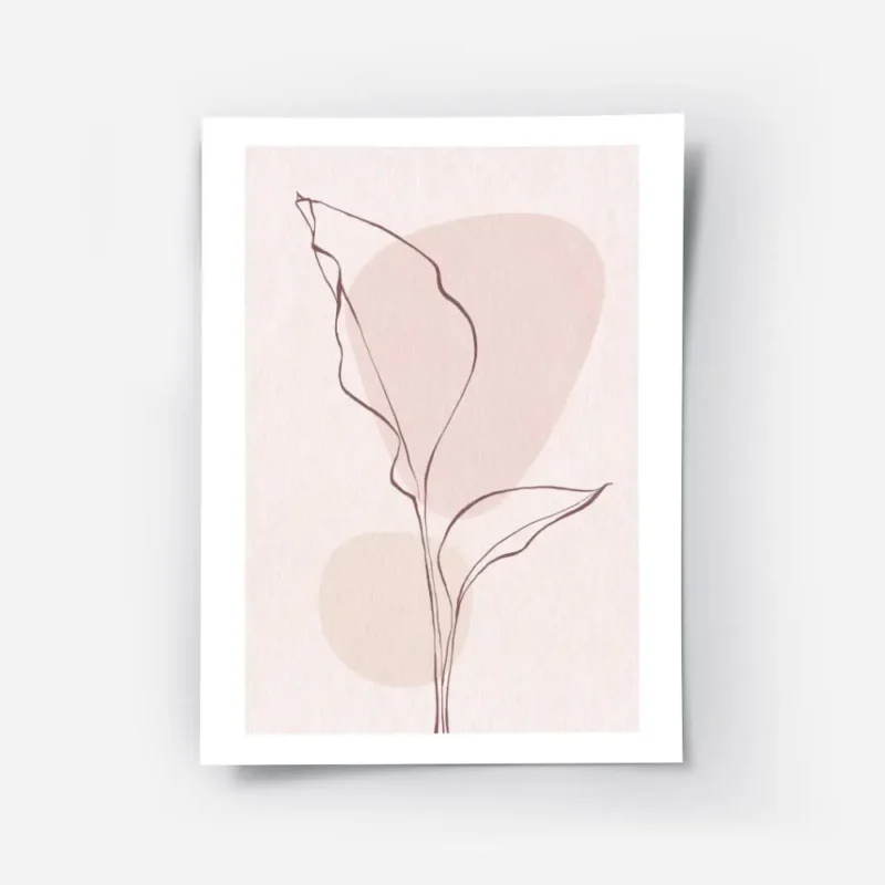 affiche avec une feuille rose en line art sur fond rose texture avec deux cercle.webp