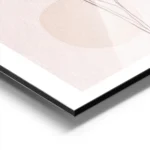 affiche avec une feuille rose en line art sur fond rose texture avec deux cercle aluminium.webp