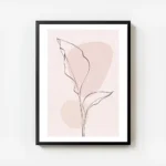 affiche avec une feuille rose en line art sur fond rose texture avec deux cercle avec cadre.webp