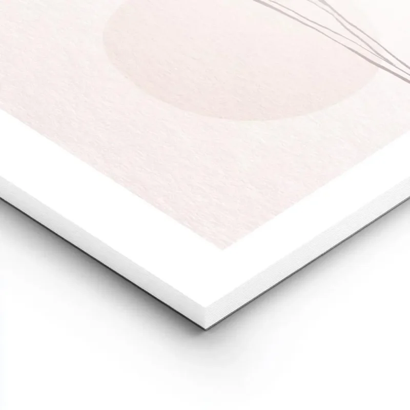 affiche avec une feuille rose en line art sur fond rose texture avec deux cercle lightpanel.webp