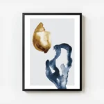 affiche avec une fleur abstraite a laquarelle orange et une forme bleue sur fond avec cadre.webp