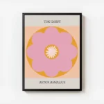 affiche avec une fleur marguerite rose et orange a la typographie the daisy et a avec cadre.webp