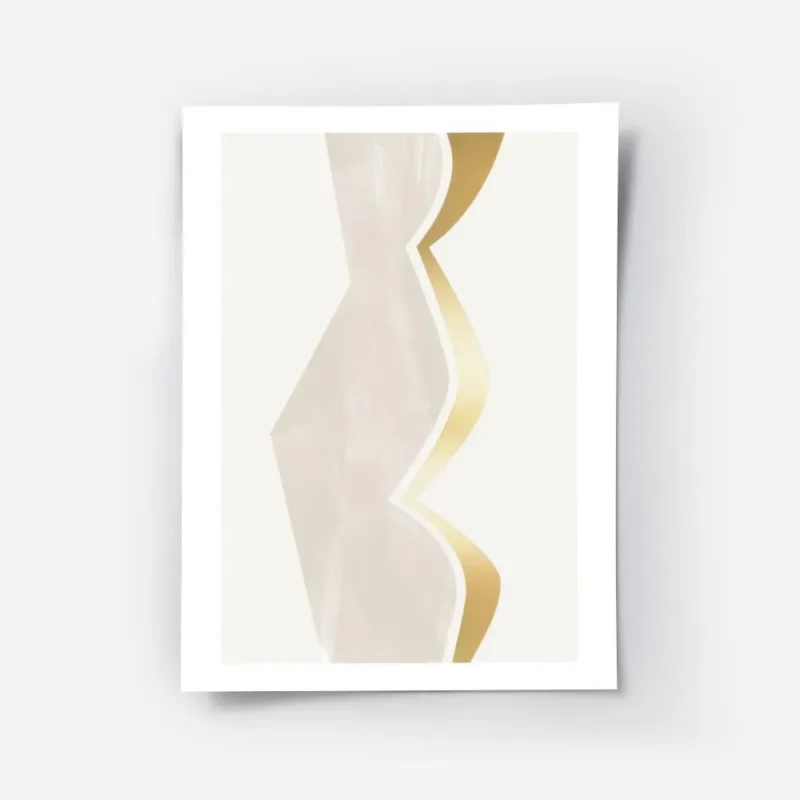 affiche avec une forme abstraite incurvee doree et beige sur fond gris clair.webp