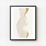 affiche avec une forme abstraite incurvee doree et beige sur fond gris clair avec cadre.webp