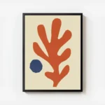 affiche avec une forme corallienne orange et un cercle bleu abstrait sur fond be avec cadre.webp