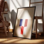 affiche avec une forme de lampe blanche abstraite son pied compose de formes geo encadre.webp