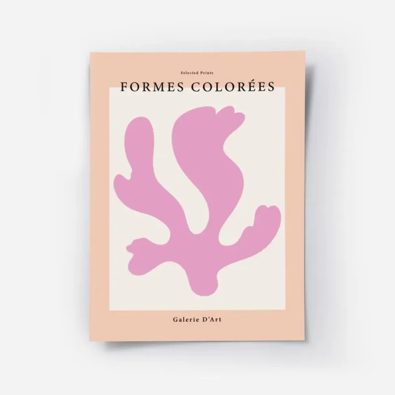 affiche avec une forme rose abstraite sur un fond blanc texte noir formes colore.webp