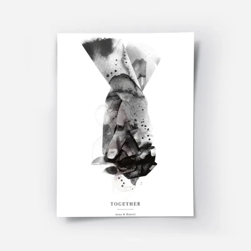 affiche avec une illustration aquarelle de deux mains entremelees en noir gris e.webp