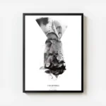 affiche avec une illustration aquarelle de deux mains entremelees en noir gris e avec cadre.webp