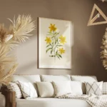 affiche avec une illustration aquarelle de fleurs jaunes et de feuilles vertes s salon.webp
