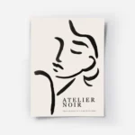 affiche avec une illustration de line art dun visage feminin abstrait en noir su.webp