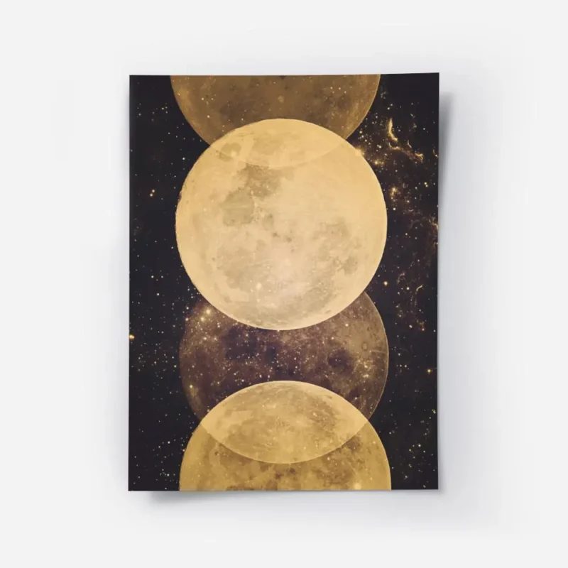 affiche avec une illustration de lunes dorees et detincelles sur un fond sombre .webp