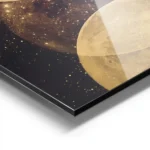 affiche avec une illustration de lunes dorees et detincelles sur un fond sombre aluminium.webp