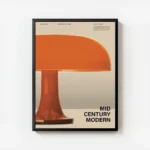 affiche avec une lampe orange de style mid century modern avec cadre.webp