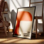 affiche avec une lampe orange de style mid century modern encadre.webp