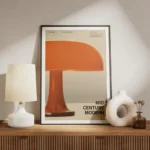 affiche avec une lampe orange de style mid century modern meuble.webp