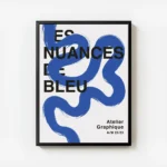 affiche avec une ligne bleue sinueuse et du texte noir style moderne avec cadre.webp