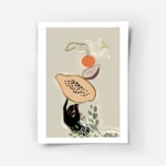 affiche avec une main noire en equilibre sur une papaye une figue une orange et .webp