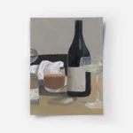 affiche avec une nature morte de bouteille de vin verre a pied et verre a whisky.webp