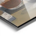 affiche avec une nature morte de bouteille de vin verre a pied et verre a whisky aluminium.webp