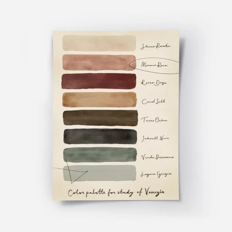 affiche avec une palette de couleurs venitiennes comprenant des teintes de rose .webp