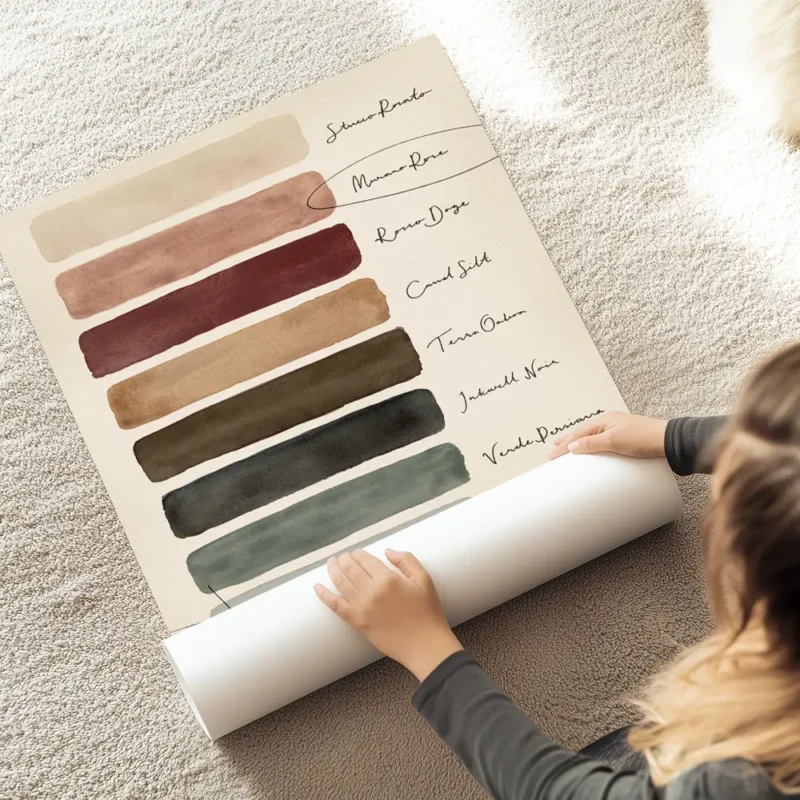 affiche avec une palette de couleurs venitiennes comprenant des teintes de rose au sol.webp