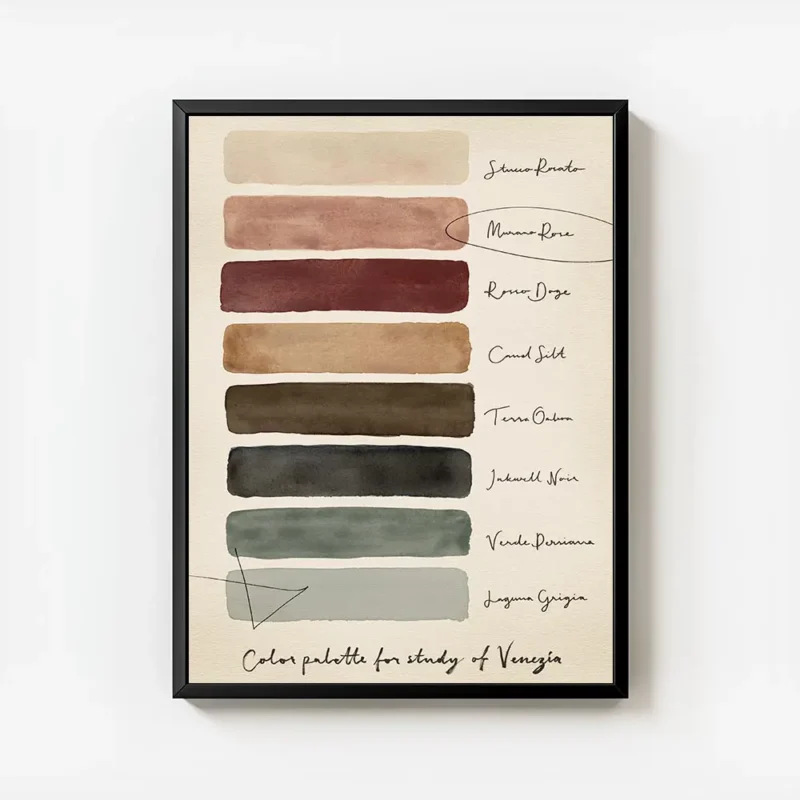 affiche avec une palette de couleurs venitiennes comprenant des teintes de rose avec cadre.webp